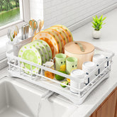 SayZH dish drying rack on kitchen counter showing large capacity for plates