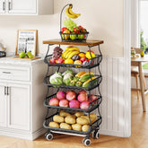 SayZH fruit basket cart with wooden top table organizing counter space