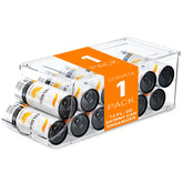 SCAVATA skinny can organizer front view shows clear tall dispenser for 12 slim cans, easy access