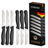 Schneidex serrated paring knife with 3.5-inch blade for precise tomato slicing.