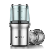 Secura electric coffee grinder with removable bowl for quick coffee powder.