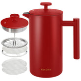 Secura French Press red front view showing 34oz capacity for daily coffee