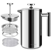 Secura French Press 50oz front view shows durable all-stainless design and ample capacity.