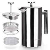 Secura French Press exterior in brushed stainless steel for durable daily brewing