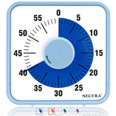 Secura 7.5-inch navy blue visual timer front view showing clear countdown