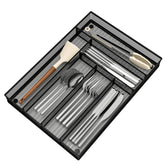 Sedegn silverware organizer in metal mesh with six compartments for a tidy drawer.