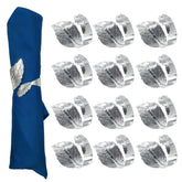 SEEBRIDER napkin rings set with leaf motif and silver finish for elegant tables.