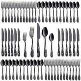 Seeshine black 60-piece flatware displayed on a dining table for a stylish look