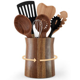 Segtenant utensil holder in acacia wood with 360° rotation for easy access.