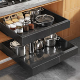 Seinloes expandable pull-out cabinet organizer for 21-inch deep cabinets improves reach to back items.