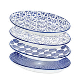 Selamica vintage blue oval platter showcased with appetizers for entertaining