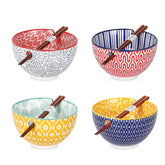 Selamica ceramic ramen bowl with blue inside patterns, ideal for ramen and noodles.
