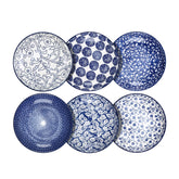 Selamica porcelain salad bowls in vintage blue, stackable for space-saving storage.