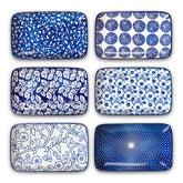 Selamica Vintage Blue 8-inch rectangular plate front view, stylish for salads and sushi.