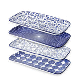 Selamica vintage blue edge-detail rectangular platter, ideal for elegant desserts