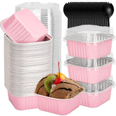 Selizo 60-pack mini cake pans with lids in pink for individual servings and easy transport