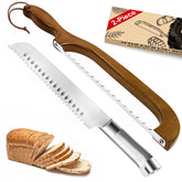 SeLucky sourdough bread knife with wood blade for precise artisanal slicing of soft interiors.