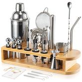 Semderm cocktail shaker set displayed on the bamboo stand for organized entertaining