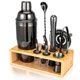 Semderm cocktail shaker set with bamboo stand, ideal for elegant home entertaining