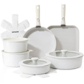 SENSARTE 17-piece pots and pans set with removable handles for compact RV storage.