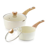 SENSARTE 2-qt ceramic saucepan with lid for controlled pouring and healthy meals.