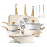 SENSARTE ceramic cookware set full assembly on stove showing even heat distribution and versatility