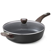 Sensarte nonstick frying pan with lid on stove enables easy, healthy meals.