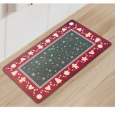 Serafina Home Christmas Kitchen Mat with dark gray snowflake center, cozy winter vibe.