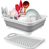 Seropy collapsible dish drying rack over sink keeps counters clear and air-dries dishes.
