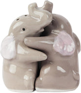 Servette Home Hugging Elephants salt and pepper shakers front view for playful kitchen decor.