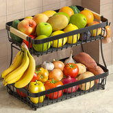Sevenblue 2-tier fruit basket with black banana-hangers for organized counter storage