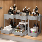 Sevenblue 3-pack under-sink organizers with sliding drawers keep cabinets tidy and easy to access.