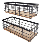 ShabbyDecor large metal wire basket with detachable wood base for under shelf storage