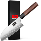 SHAN ZU 5inch Santoku knife front view, ideal for precise chopping with small hands
