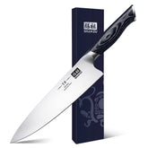 SHAN ZU 8-inch chef knife blade close-up showing razor-sharp edge for precise slicing.