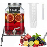 SHANDERBAR 2-Gallon Glass Dispenser on a stylish stand, ready for party tables.