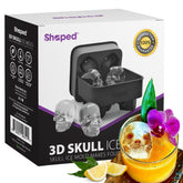 ShapedIceMolds skull ice cubes in a round tray slow-melt for whiskey.