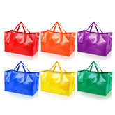 Shappy six-piece extra-large colorful woven bag set with sturdy handles for heavy shopping.