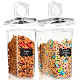 Shazo two-pack cereal containers with snap-lock lids help keep cereal fresh.