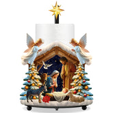Shellwei nativity scene paper towel holder with round weighted base for stable countertop use