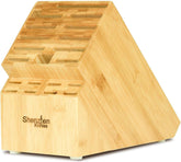 Shenzhen Knives 20-slot block front view in bamboo finish with ample knife storage.