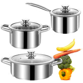 SHEUMNT stainless steel pots 6-piece set on stove for versatile family meals