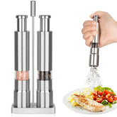 Shker salt grinder set on base display keeps counters tidy and easy to monitor.