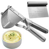 shofilt stainless steel potato ricer with extended handle for smooth, fluffy mash.