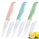 Shoplease ceramic knife set in blue, pink, and green handles for versatile prep