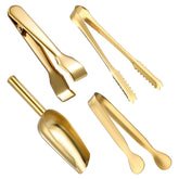 Sieral 4-piece ice tongs and scoops set for versatile bar and buffet service.