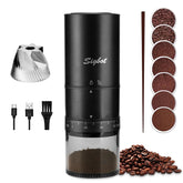 SIGBOT portable coffee grinder burr close-up highlights durable conical burrs for uniform grind