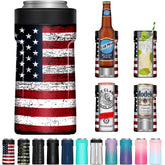 Signice 3-in-1 can cooler in use with a slim 12 oz can, ideal for gatherings.