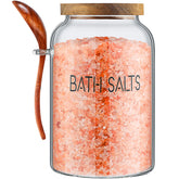 SiliFine 94 oz bath salt jar with wooden lid, clear glass for easy content visibility.