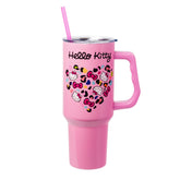 Silver Buffalo Hello Kitty cheetah heart tumbler with 40-ounce capacity for on-the-go hydration.